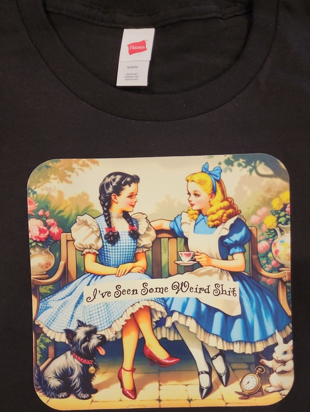 Black Graphic T-Shirt with Vintage Wizard Of Oz & Alice In  Wonderland